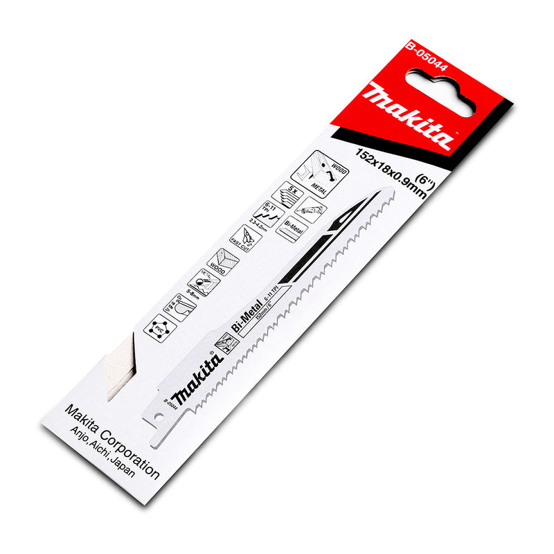 Hộp 5 lưỡi cưa kiếm Bi-Metal cưa siêu nhanh Makita B-05044 dùng cưa đa vật liệu, số răng 6-11 TPI, chiều dài 152mm ( Cấp 3 sao )