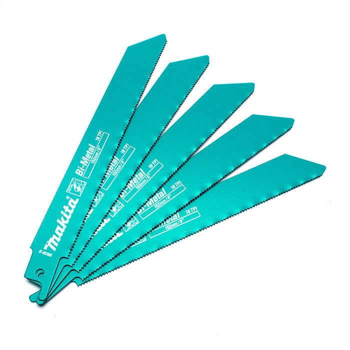 Hộp 5 lưỡi cưa kiếm Bi-Metal Makita B-05169 dùng cho kim loại, số răng 18 TPI chiều dài 152mm ( Cấp 3 sao )