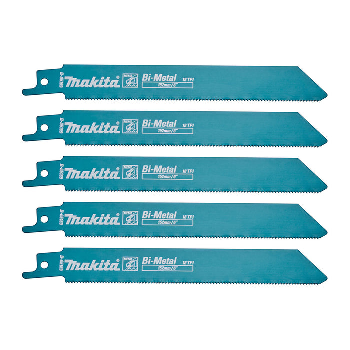 Hộp 5 lưỡi cưa kiếm Bi-Metal Makita B-05169 dùng cho kim loại, số răng 18 TPI chiều dài 152mm ( Cấp 3 sao )
