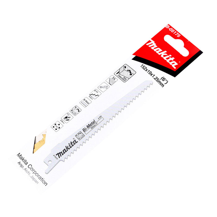 Hộp 5 lưỡi cưa kiếm Bi-Metal Makita B-05175 dùng cho gỗ có đinh, số răng 6 TPI, chiều dài 152mm ( Cấp 3 sao )