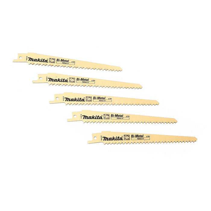Hộp 5 lưỡi cưa kiếm Bi-Metal Makita B-05175 dùng cho gỗ có đinh, số răng 6 TPI, chiều dài 152mm ( Cấp 3 sao )
