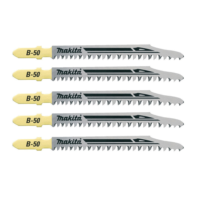 Hộp 5 lưỡi cưa lọng HCS loại cắt siêu nhanh Makita B-06460 dùng cho gỗ, nhựa số răng 8-11 TPI, chiều dài 100mm đuôi gài kiểu B ( Cấp 3 sao )
