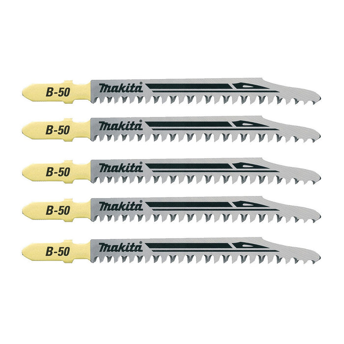 Hộp 5 lưỡi cưa lọng HCS loại cắt siêu nhanh Makita B-06460 dùng cho gỗ, nhựa số răng 8-11 TPI, chiều dài 100mm đuôi gài kiểu B ( Cấp 3 sao )