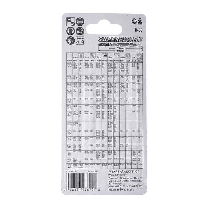 Hộp 5 lưỡi cưa lọng HCS loại cắt siêu nhanh Makita B-06460 dùng cho gỗ, nhựa số răng 8-11 TPI, chiều dài 100mm đuôi gài kiểu B ( Cấp 3 sao )