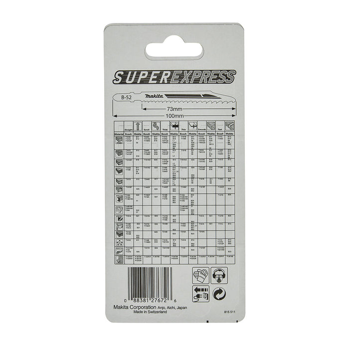 Hộp 5 lưỡi cưa lọng HSS loại cắt siêu nhanh Makita B-06482 dùng cho nhiều loại vật liệu khác nhau, số răng 6-10 TPI, chiều dài 100mm, đuôi gài kiểu B ( Cấp 3 sao )