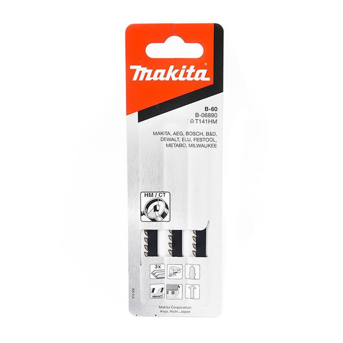 Hộp 3 lưỡi cưa lọng TC/HM Makita B-06890 dùng cho sợi thủy tinh, tấm thạch cao và nhựa FRP, số răng 6 TPI, chiều dài 100mm, đuôi gài kiểu B ( Cấp 3 sao )