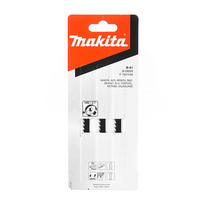 Hộp 3 lưỡi cưa lọng TC/HM Makita B-06909 dùng cho sợi thủy tinh, tấm thạch cao và nhựa FRP, số răng 6 TPI, chiều dài 132mm, đuôi gài kiểu B ( Cấp 3 sao )