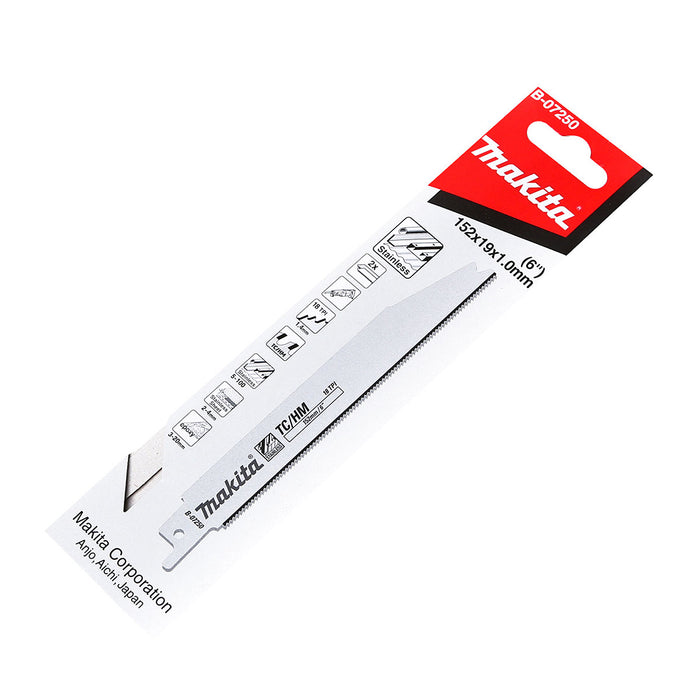 Hộp 2 lưỡi cưa kiếm TC/HM Makita B-07250 dùng cho Inox, số răng 18 TPI, chiều dài 152mm ( Cấp 3 sao )