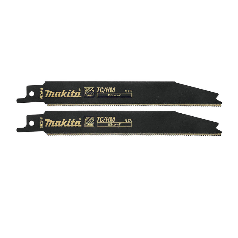 Hộp 2 lưỡi cưa kiếm TC/HM Makita B-07250 dùng cho Inox, số răng 18 TPI, chiều dài 152mm ( Cấp 3 sao )