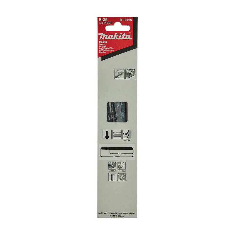 Hộp 3 lưỡi cưa lọng Bi-Metal Makita B-10469 cưa đa vật liệu, số răng 14 TPI chiều dài 180mm, đuôi gài kiểu B ( Cấp 3 sao )