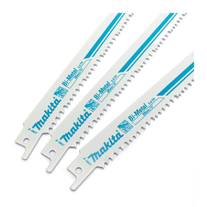 Hộp 3 lưỡi cưa kiếm Bi-Metal Makita B-10637 dùng cưa đa vật liệu, số răng 5-8 TPI, chiều dài 305mm ( Cấp 3 sao )