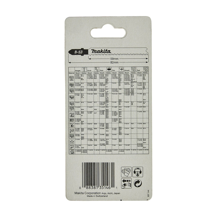 Hộp 5 lưỡi cưa lọng Bi-Metal Makita B-10970 dùng cho ván ép Laminate, nhựa số răng 15 TPI, chiều dài 82mm đuôi gài kiểu B ( Cấp 3 sao )