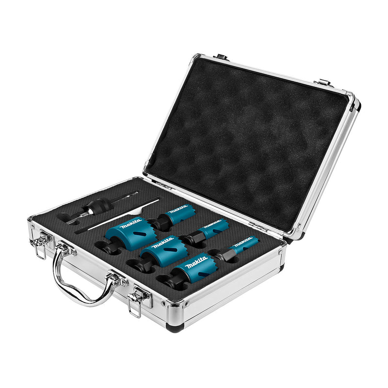 Bộ mũi khoét lỗ kèm mũi định tâm dòng tháo lắp nhanh Ezychange 7 chi tiết Makita B-11966 kích thước từ 19mm-57mm dùng cho Inox, gỗ chất liệu HSS-BiM