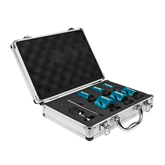 Bộ mũi khoét lỗ kèm mũi định tâm dòng tháo lắp nhanh Ezychange 7 chi tiết Makita B-11966 kích thước từ 19mm-57mm dùng cho Inox, gỗ chất liệu HSS-BiM