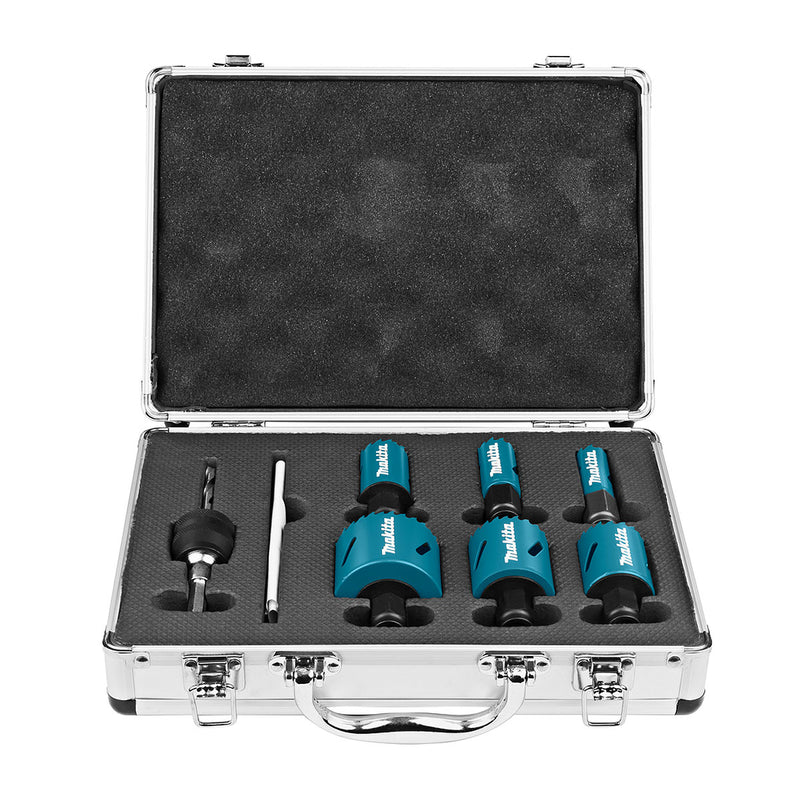 Bộ mũi khoét lỗ kèm mũi định tâm dòng tháo lắp nhanh Ezychange 7 chi tiết Makita B-11966 kích thước từ 19mm-57mm dùng cho Inox, gỗ chất liệu HSS-BiM