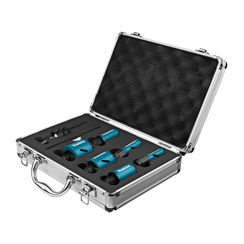 Bộ mũi khoét lỗ kèm mũi định tâm dòng tháo lắp nhanh Ezychange 7 chi tiết Makita B-11972 kích thước từ 16mm-51mm dùng cho Inox, gỗ chất liệu HSS-BiM