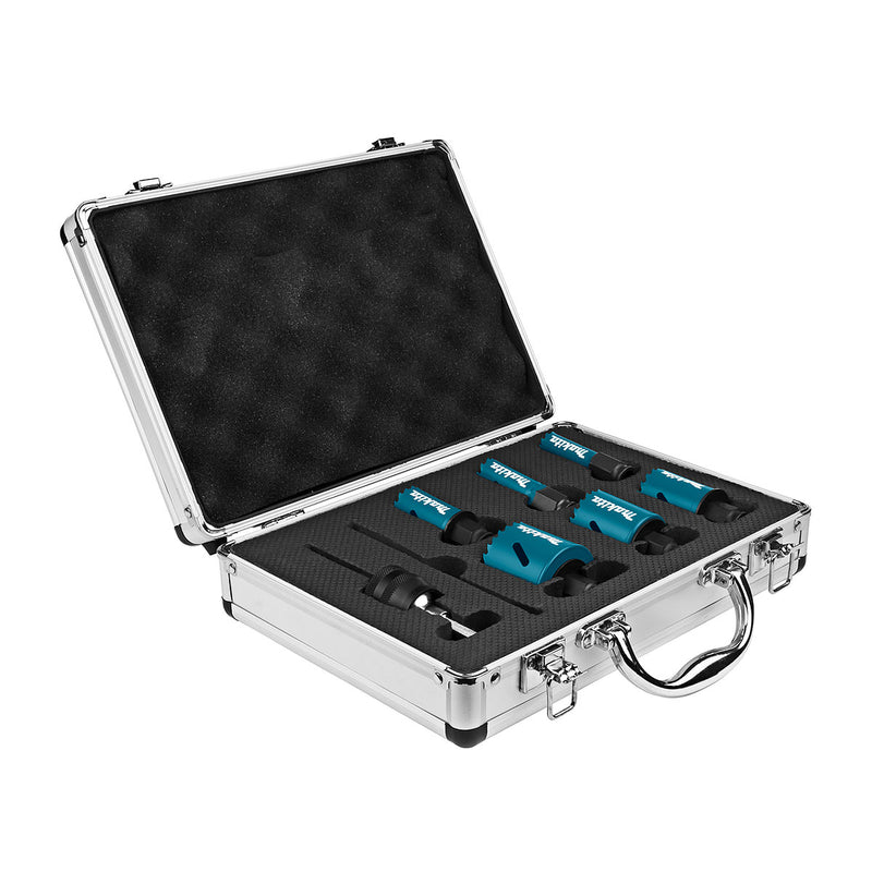 Bộ mũi khoét lỗ kèm mũi định tâm dòng tháo lắp nhanh Ezychange 7 chi tiết Makita B-11972 kích thước từ 16mm-51mm dùng cho Inox, gỗ chất liệu HSS-BiM