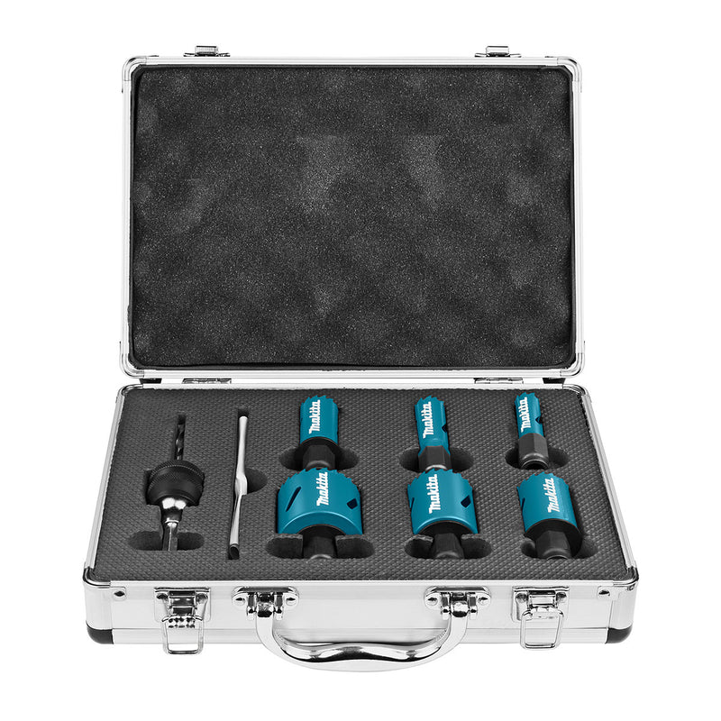 Bộ mũi khoét lỗ kèm mũi định tâm dòng tháo lắp nhanh Ezychange 7 chi tiết Makita B-11972 kích thước từ 16mm-51mm dùng cho Inox, gỗ chất liệu HSS-BiM