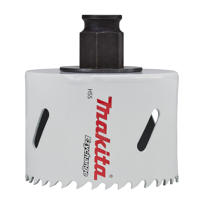 Bộ mũi khoét lỗ kèm mũi định tâm dòng tháo lắp nhanh Ezychange 7 chi tiết Makita B-11988 kích thước từ 20mm-65mm dùng cho Inox, gỗ chất liệu HSS-BiM