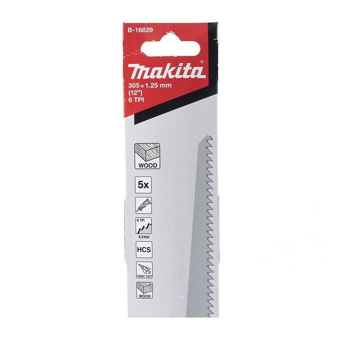 Hộp 5 lưỡi cưa kiếm HCS Makita B-16829 dùng cho gỗ, số răng 6 TPI chiều dài 305mm ( Cấp 3 sao )