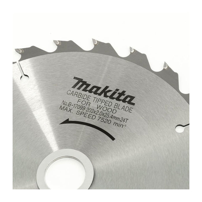 Lưỡi cưa gỗ TCT Makita B-17099 dòng sản phẩm kinh tế, đường kính 203mm, 24 răng kiểu ATB, lỗ cốt 25.4mm dùng cho máy cưa đa góc ( Cấp 3 sao )