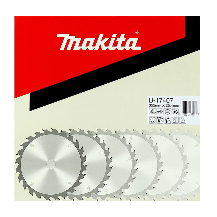 Lưỡi cưa nhôm TCT Makita đường kính 355mm, số răng từ 100-120 kiểu ATB, lỗ cốt 25.4mm dùng cho máy cưa bàn ( Cấp 3 sao )