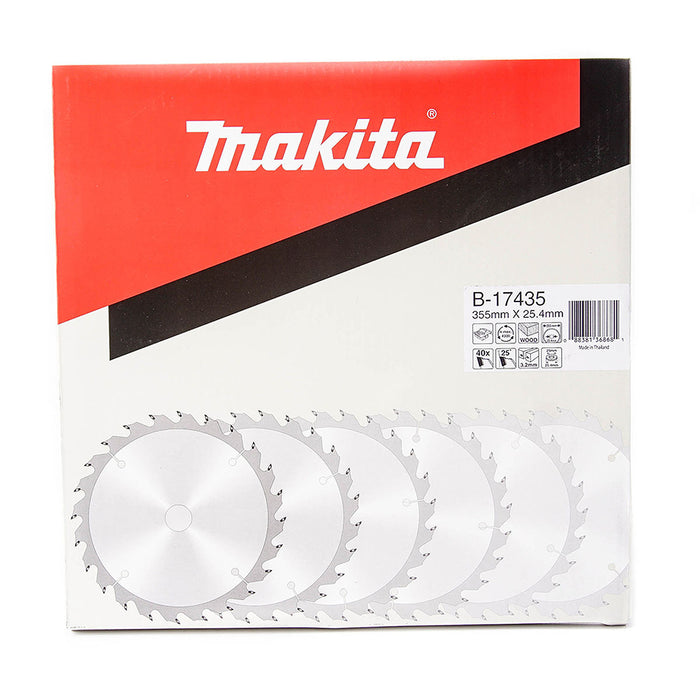 Lưỡi cưa gỗ TCT Makita dòng sản phẩm kinh tế, đường kính 355mm, số răng từ 30-80 kiểu ATB và ATAF, lỗ cốt 25.4mm dùng cho máy cưa bàn ( Cấp 3 sao )