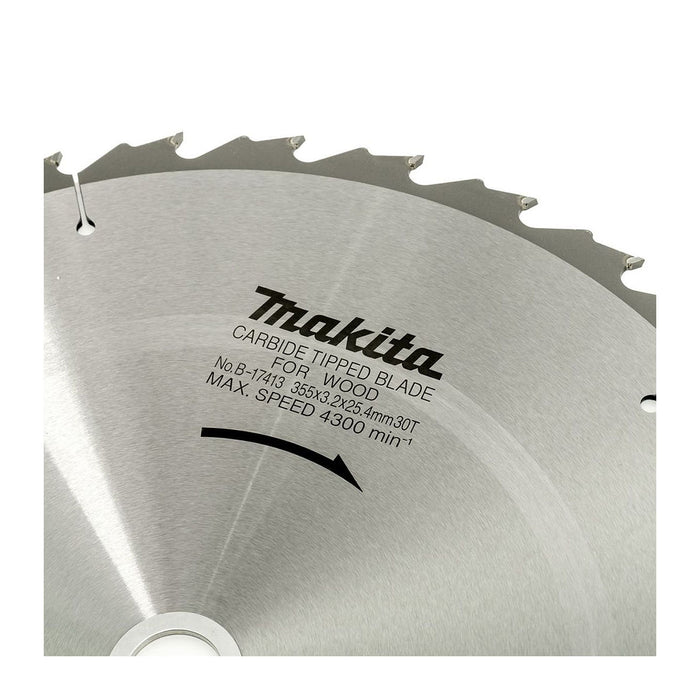 Lưỡi cưa gỗ TCT Makita dòng sản phẩm kinh tế, đường kính 355mm, số răng từ 30-80 kiểu ATB và ATAF, lỗ cốt 25.4mm dùng cho máy cưa bàn ( Cấp 3 sao )