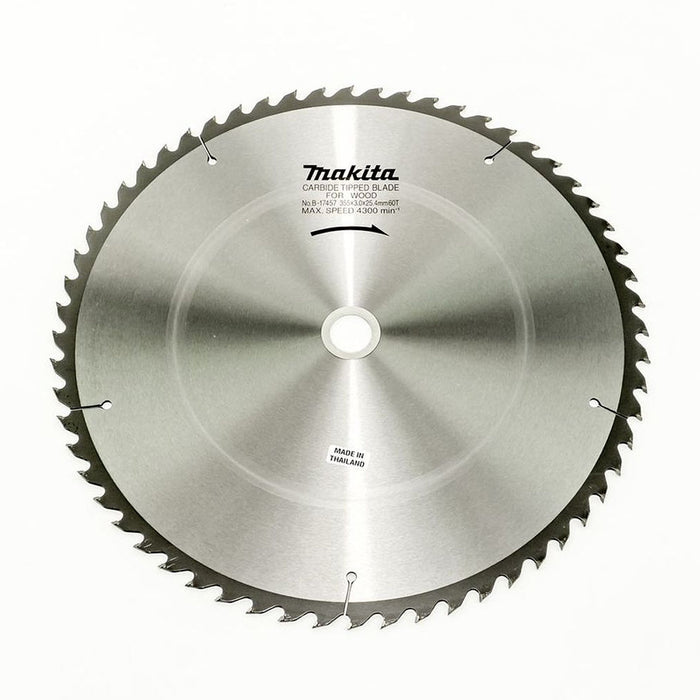 Lưỡi cưa gỗ TCT Makita dòng sản phẩm kinh tế, đường kính 355mm, số răng từ 30-80 kiểu ATB và ATAF, lỗ cốt 25.4mm dùng cho máy cưa bàn ( Cấp 3 sao )