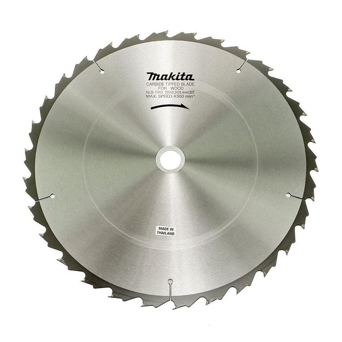 Lưỡi cưa gỗ TCT Makita dòng sản phẩm kinh tế, đường kính 355mm, số răng từ 30-80 kiểu ATB và ATAF, lỗ cốt 25.4mm dùng cho máy cưa bàn ( Cấp 3 sao )