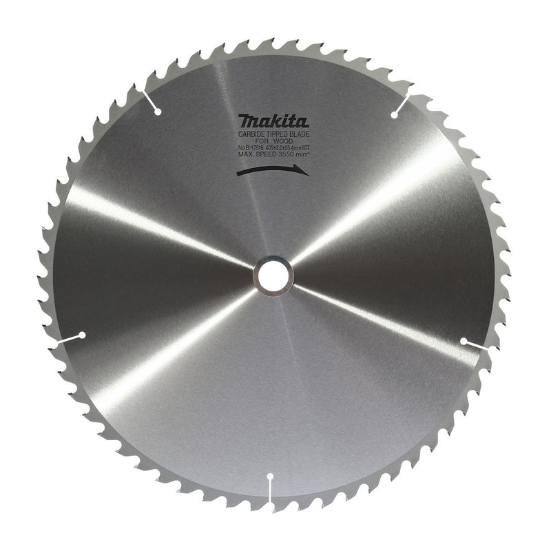 Lưỡi cưa gỗ TCT Makita dòng sản phẩm kinh tế, đường kính 405mm, số răng từ 30-60 kiểu ATAF và ATB, lỗ cốt 25.4mm dùng cho máy cưa bàn ( Cấp 3 sao )