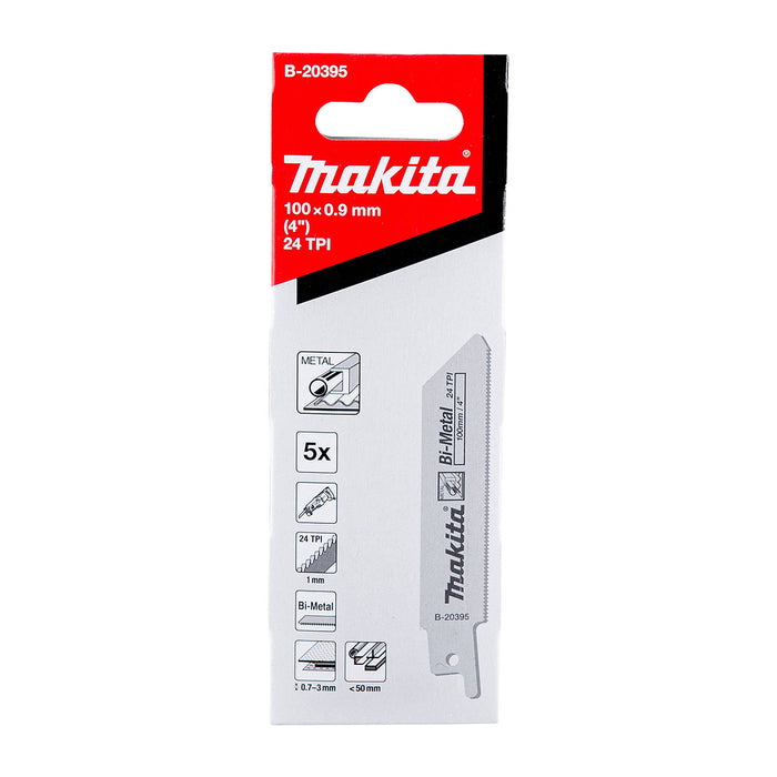 Hộp 5 lưỡi cưa kiếm Bi-Metal Makita B-20395 dùng cho kim loại, số răng 24 TPI, chiều dài 100mm ( Cấp 3 sao )