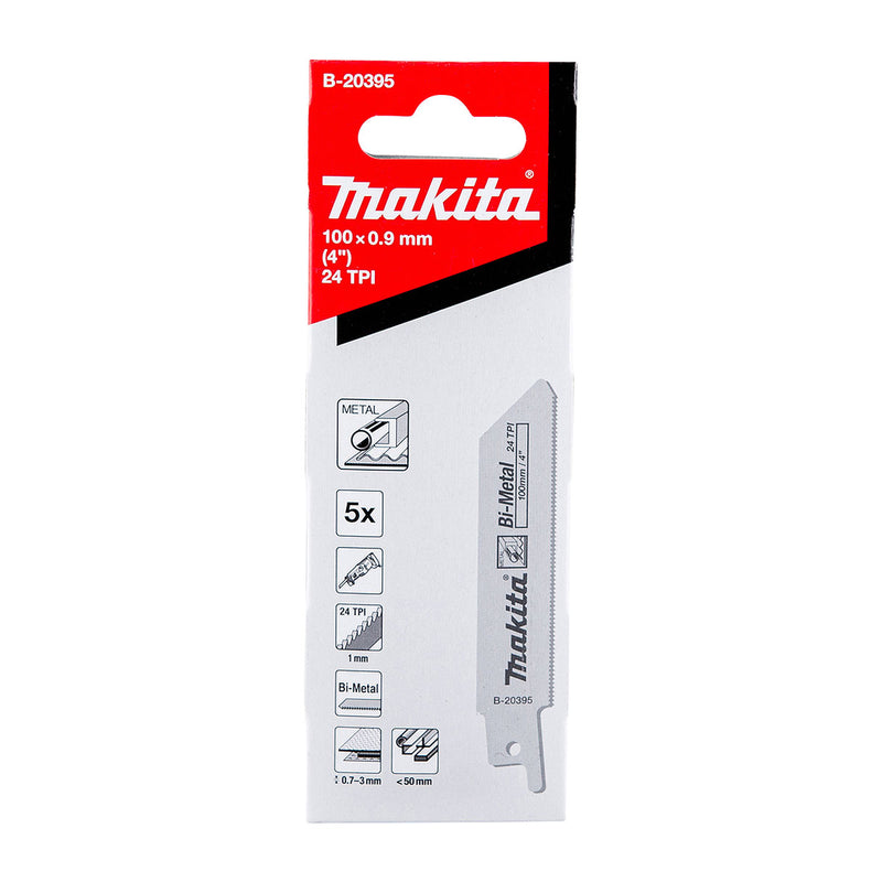Hộp 5 lưỡi cưa kiếm Bi-Metal Makita B-20395 dùng cho kim loại, số răng 24 TPI, chiều dài 100mm ( Cấp 3 sao )
