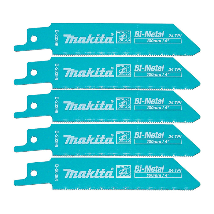 Hộp 5 lưỡi cưa kiếm Bi-Metal Makita B-20395 dùng cho kim loại, số răng 24 TPI, chiều dài 100mm ( Cấp 3 sao )