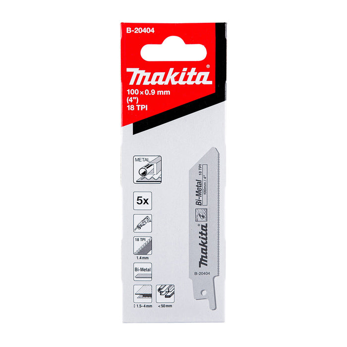 Hộp 5 lưỡi cưa kiếm Bi-Metal Makita B-20410 dùng cho kim loại, số răng 18 TPI chiều dài 100mm ( Cấp 3 sao )