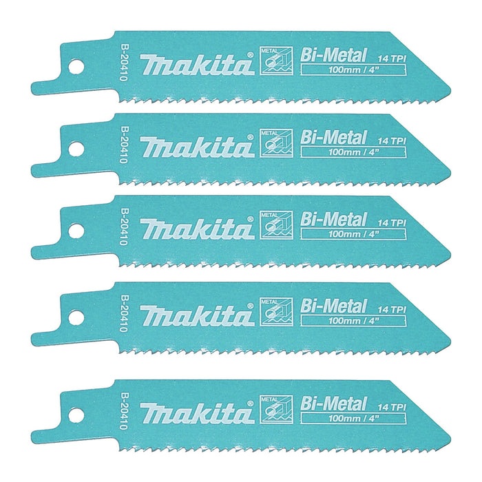 Hộp 5 lưỡi cưa kiếm Bi-Metal Makita B-20410 dùng cho kim loại, số răng 14 TPI chiều dài 100mm ( Cấp 3 sao )