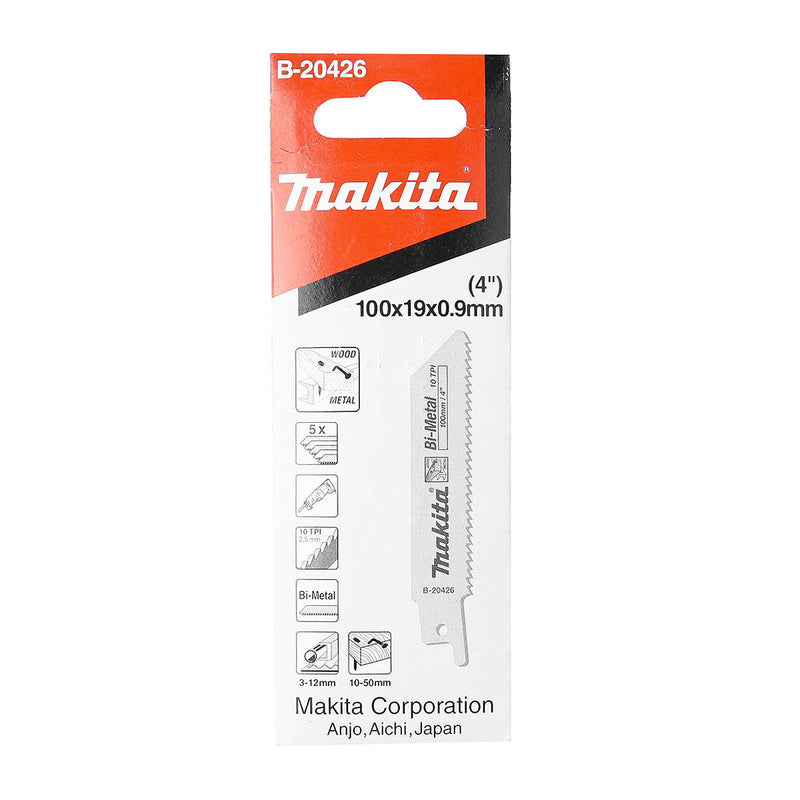 Hộp 5 lưỡi cưa kiếm Bi-Metal Makita B-20426 dùng cho gỗ, kim loại số răng 10 TPI, chiều dài 100mm ( Cấp 3 sao )