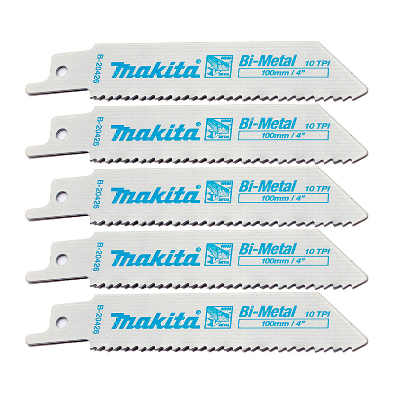 Hộp 5 lưỡi cưa kiếm Bi-Metal Makita B-20426 dùng cho gỗ, kim loại số răng 10 TPI, chiều dài 100mm ( Cấp 3 sao )
