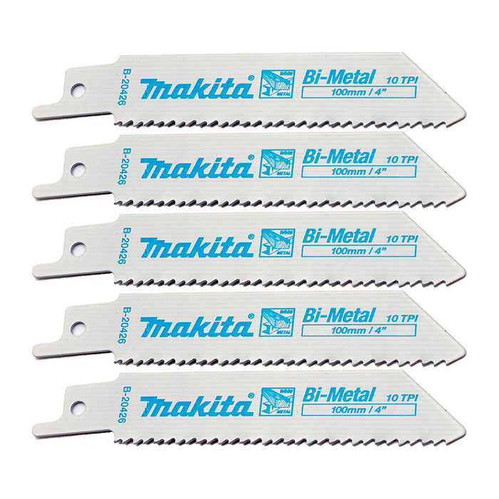 Hộp 5 lưỡi cưa kiếm Bi-Metal Makita B-20426 dùng cho gỗ, kim loại số răng 10 TPI, chiều dài 100mm ( Cấp 3 sao )