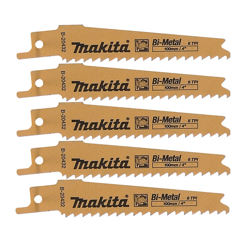 Hộp 5 lưỡi cưa kiếm Bi-Metal Makita B-20432 dùng cho gỗ có đinh, số răng 6 TPI chiều dài 100mm ( Cấp 3 sao )