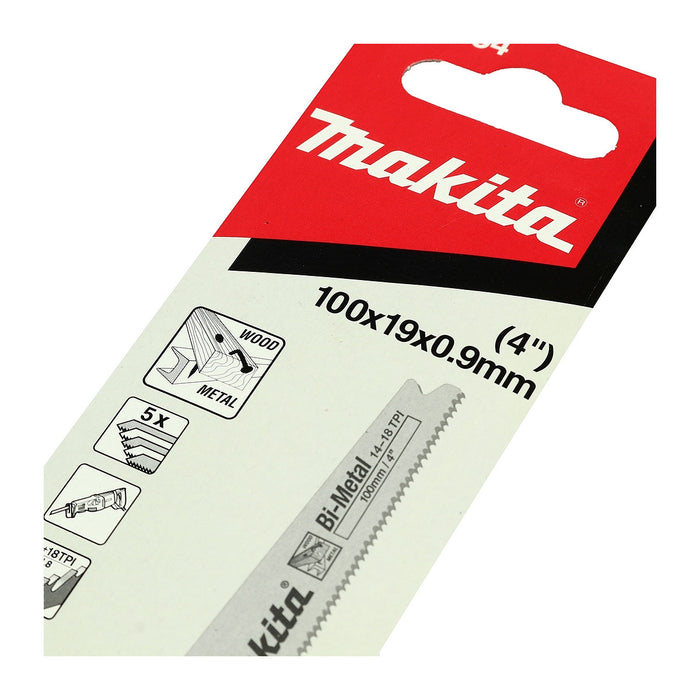 Hộp 5 lưỡi cưa kiếm Bi-Metal Makita B-20454 dùng cho gỗ, kim loại số răng 14+18 TPI, chiều dài 100mm ( Cấp 3 sao )