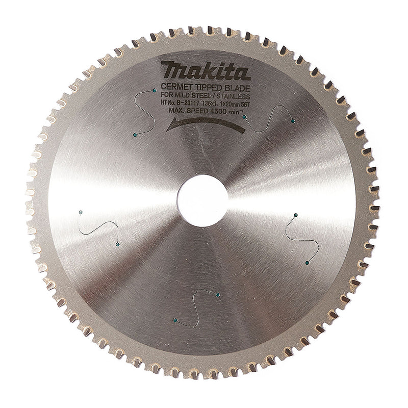 Lưỡi cưa Inox TCT Makita B-23117 đường kính 136mm, 56 răng kiểu FTG, khe Laser giảm rung, lỗ cốt 20mm dùng cho máy cưa đĩa ( Cấp 3 sao )