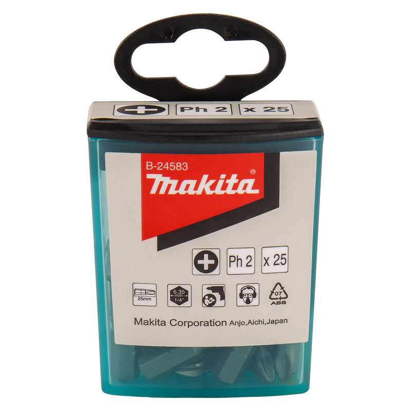 Hộp 25 mũi vặn vít đầu bake Makita kích thước từ PH1 - PH2, chiều dài 25mm, đuôi lục giác 6.35mm (1/4 inch)