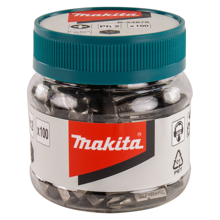 Hộp 100 mũi vặn vít đầu bake Makita B-24876 kích thước PH2 x 25mm, đuôi lục giác 6.35mm (1/4 inch)