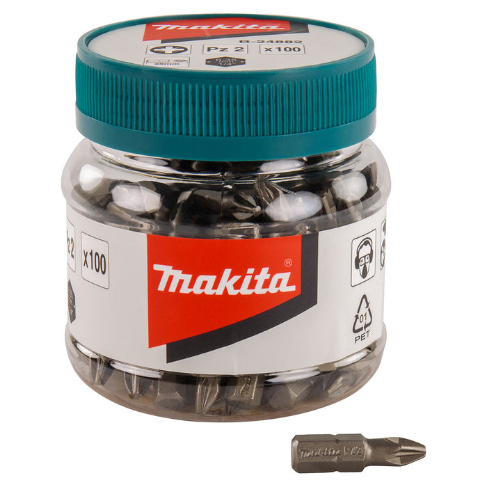 Hộp 100 mũi vặn vít đầu Pozi Makita B-24882 kích thước PZ2 x 25mm, đuôi lục giác 6.35mm (1/4 inch)