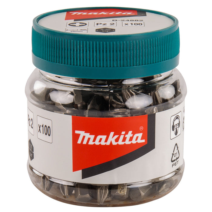 Hộp 100 mũi vặn vít đầu Pozi Makita B-24882 kích thước PZ2 x 25mm, đuôi lục giác 6.35mm (1/4 inch)