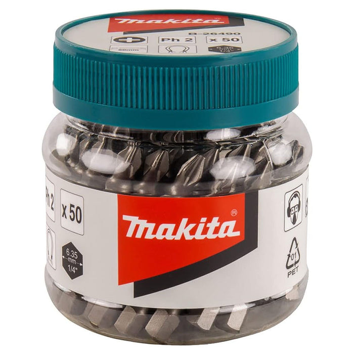 Hộp 50 mũi vặn vít đầu bake Makita B-25177 kích thước PH2 x 50mm, đuôi lục giác 6.35mm (1/4 inch)