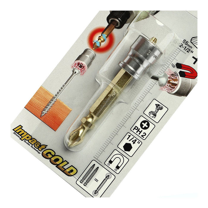 Mũi vặn vít 2 đầu, có nam châm tăng lực hút Makita B-30483 kích thước PH2, chiều dài 65mm, đuôi lục giác 6.35mm (1/4 inch)