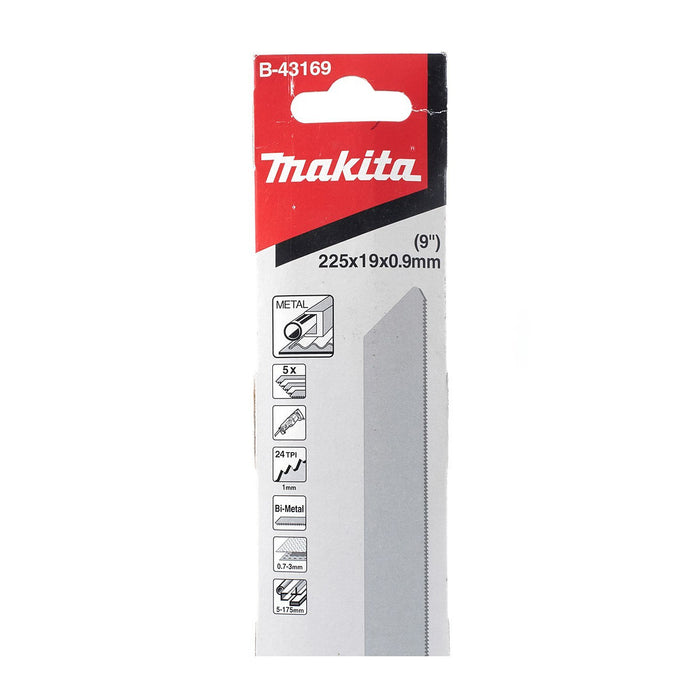 Hộp 5 lưỡi cưa kiếm Bi-Metal Makita B-43169 dùng cho kim loại, số răng 24 TPI, chiều dài 225mm ( Cấp 3 sao )