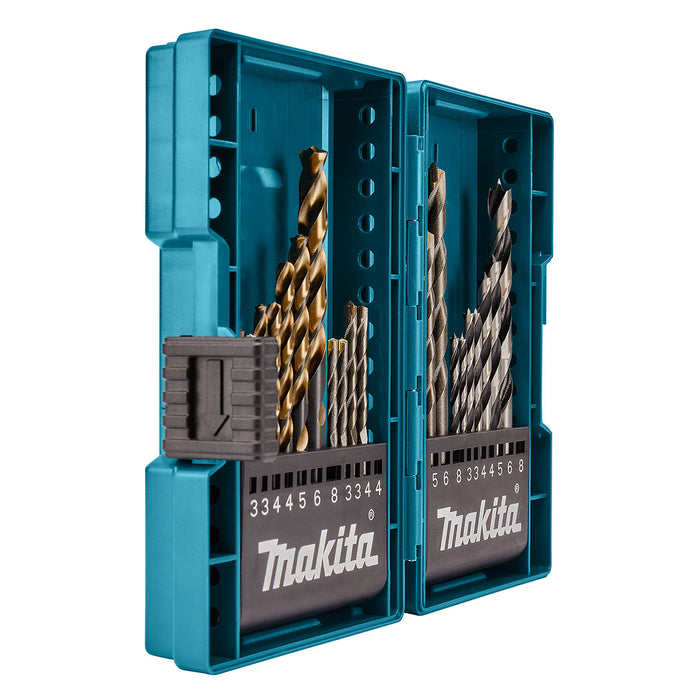 Bộ mũi khoan tổng hợp 21 chi tiết Makita B-44884 kích thước từ 3mm - 8mm, đuôi trơn